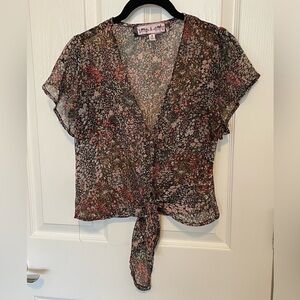 Multicolor Floral Tie-Front Blouse